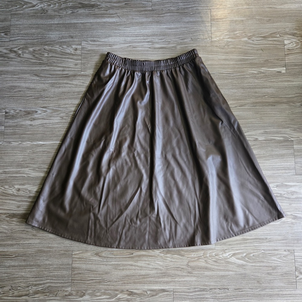 A New Day Brown A-Line Faux Leather Skirt